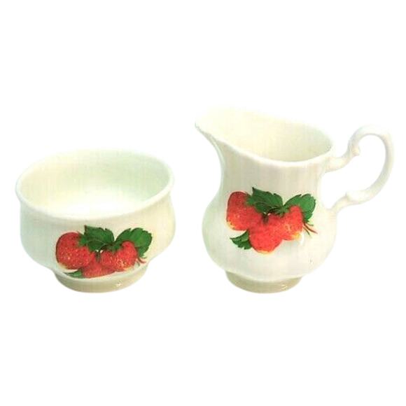 Jubilee Creamer & Sugar Bowl Strawberry Mini Cream Pitcher Open Bowl Bone China - Picture 6 of 6